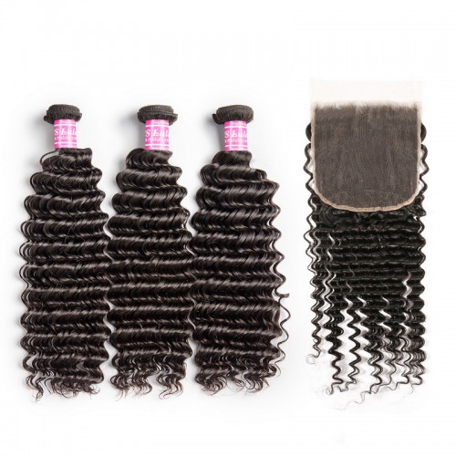 Virgin Deep Wave Hair Bundles With 6x6 Transparent/HD Lace Closure | Human Hair Wig | Lace Front